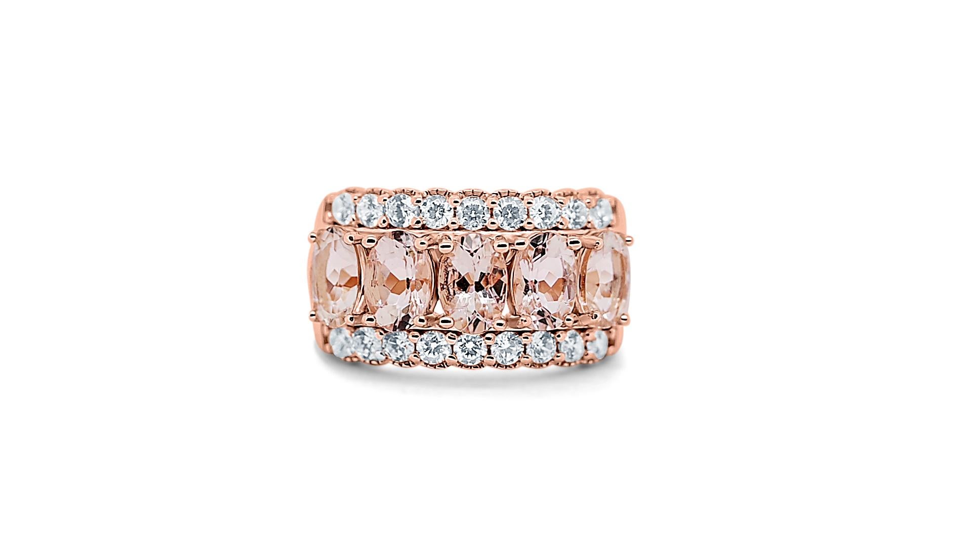 Art Deco 2.08 Ctw Natural Morganite 925 Sterling Silver Rose Gold Plated Bridal Ring     For Sale