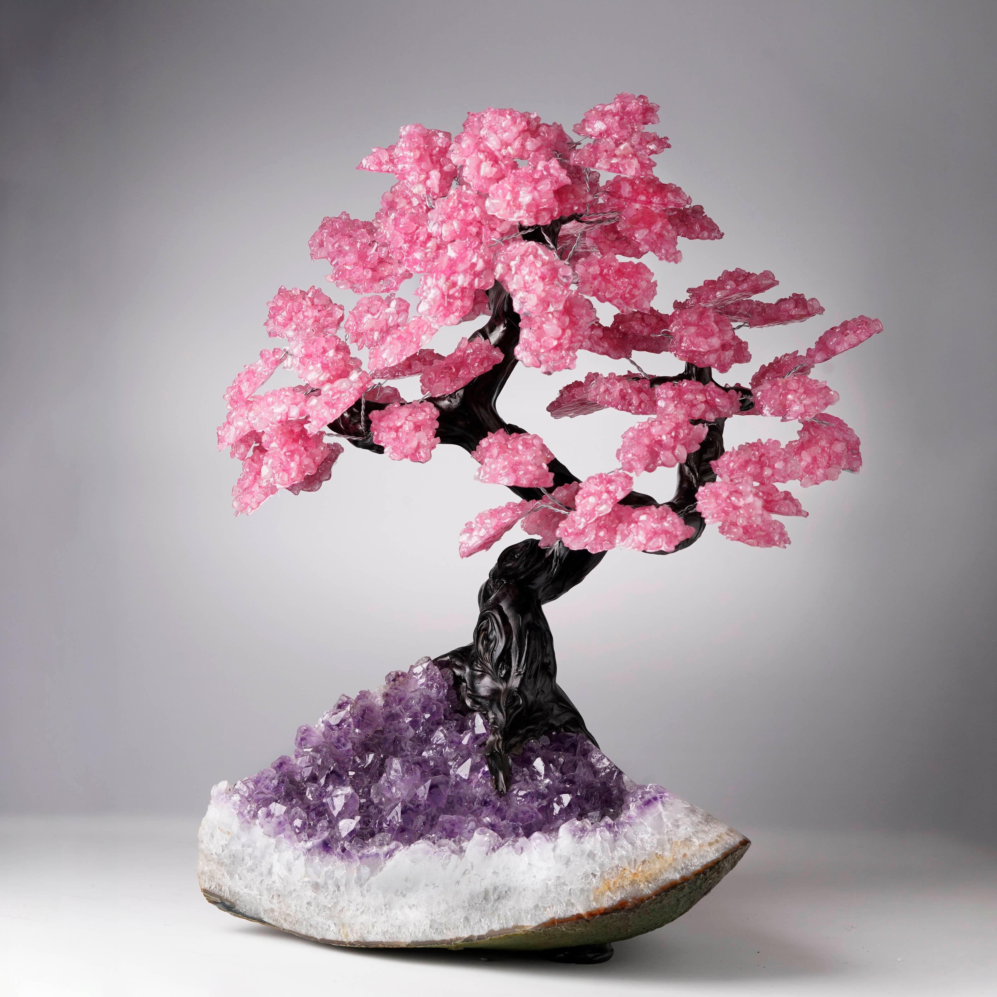 20.8 Lb. Tree en quartz rose sur base en grappe d'améthystes en vente 5