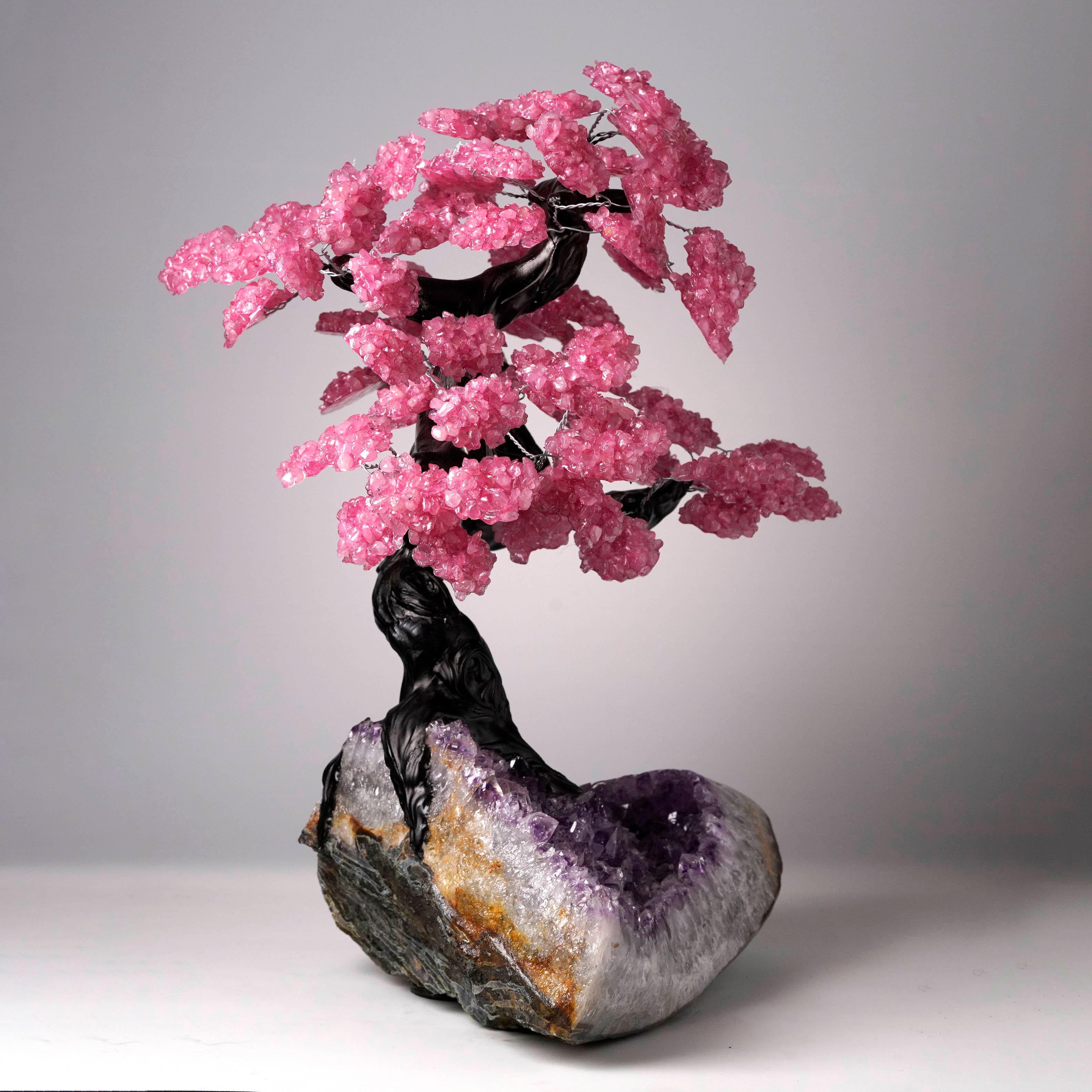 20.8 Lb. Tree en quartz rose sur base en grappe d'améthystes en vente 2