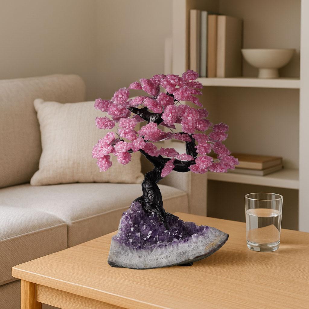 20.8 Lb. Tree en quartz rose sur base en grappe d'améthystes en vente 4