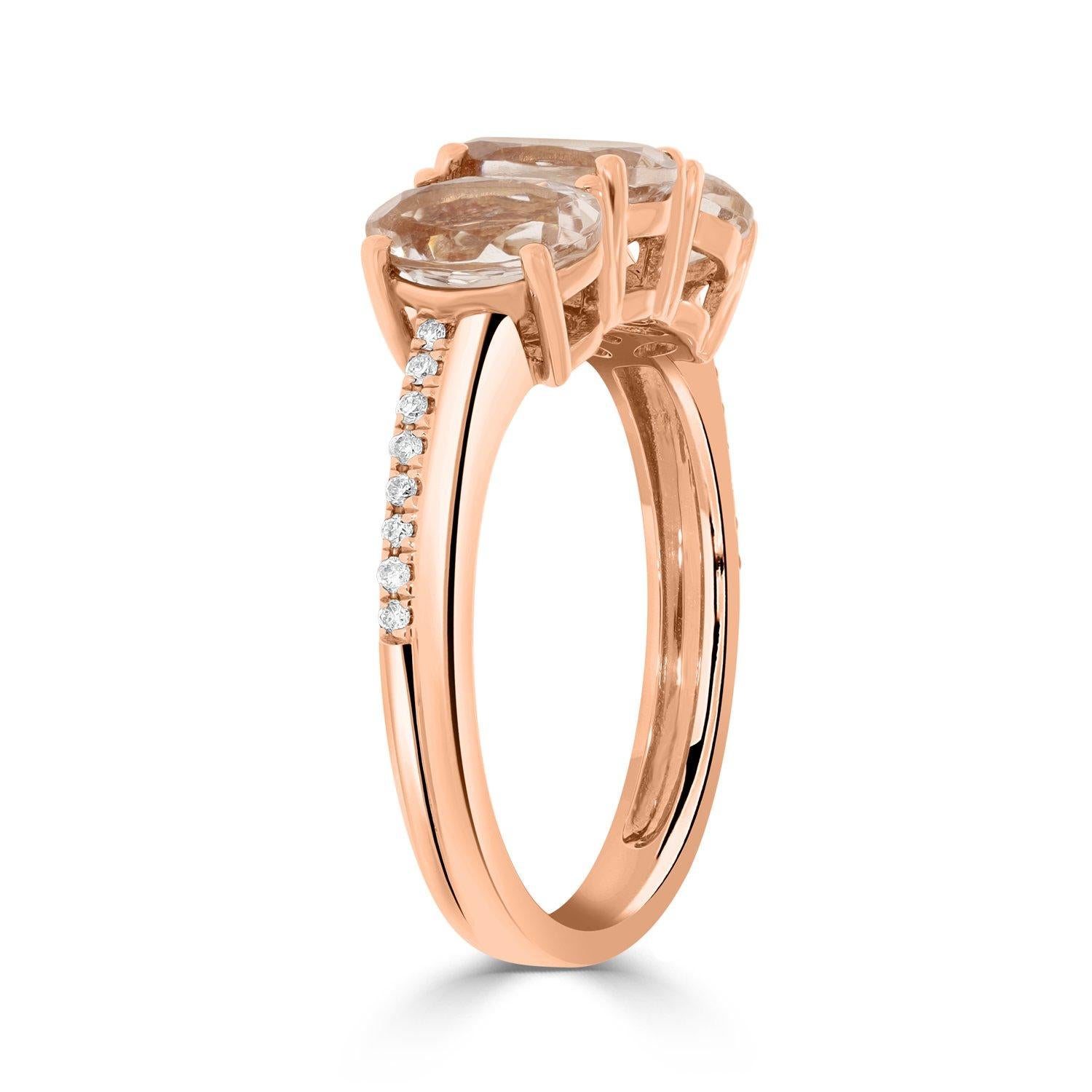 Women's 2.08 Morganite Rings with 0.07tct Diamond Set in 14K Rose Gold For Sale