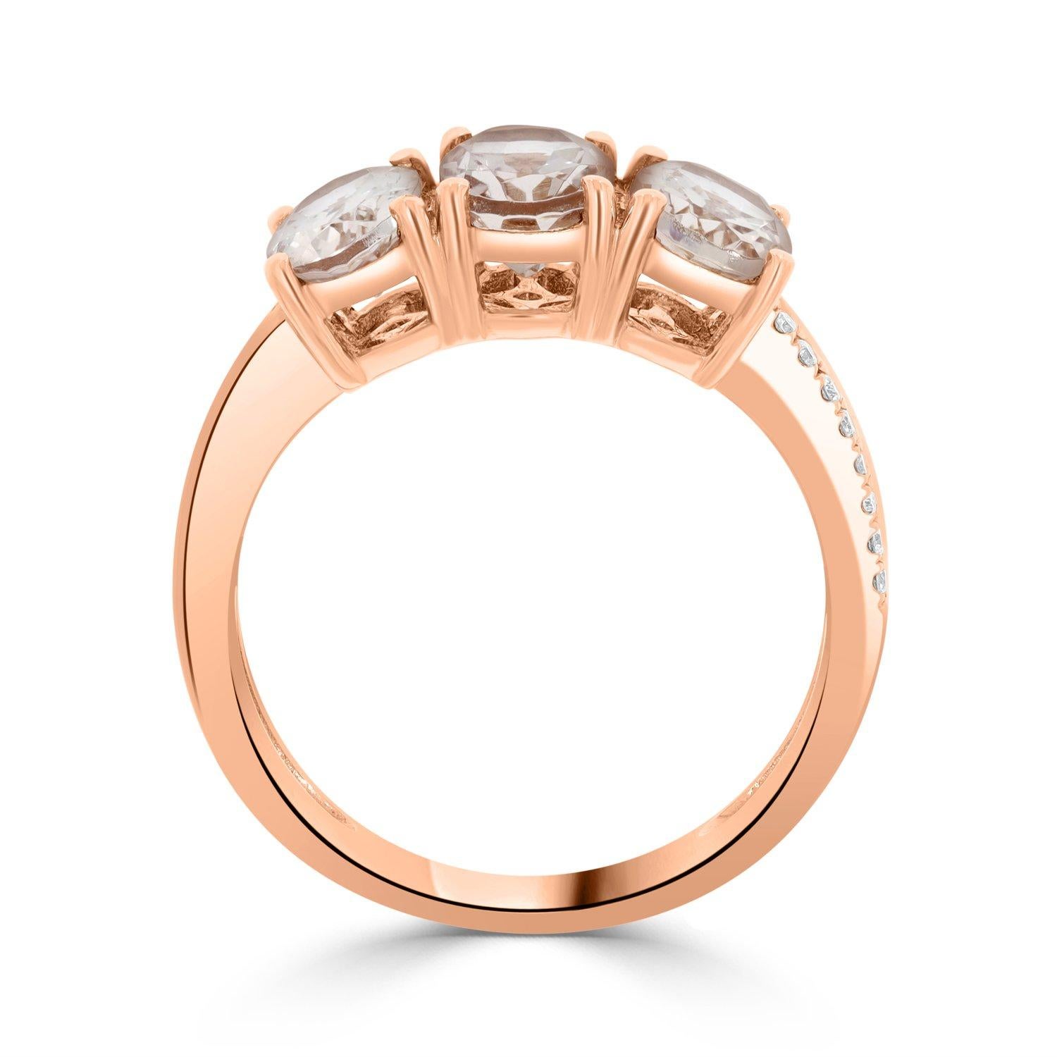 2.08 Morganite Rings with 0.07tct Diamond Set in 14K Rose Gold For Sale 1