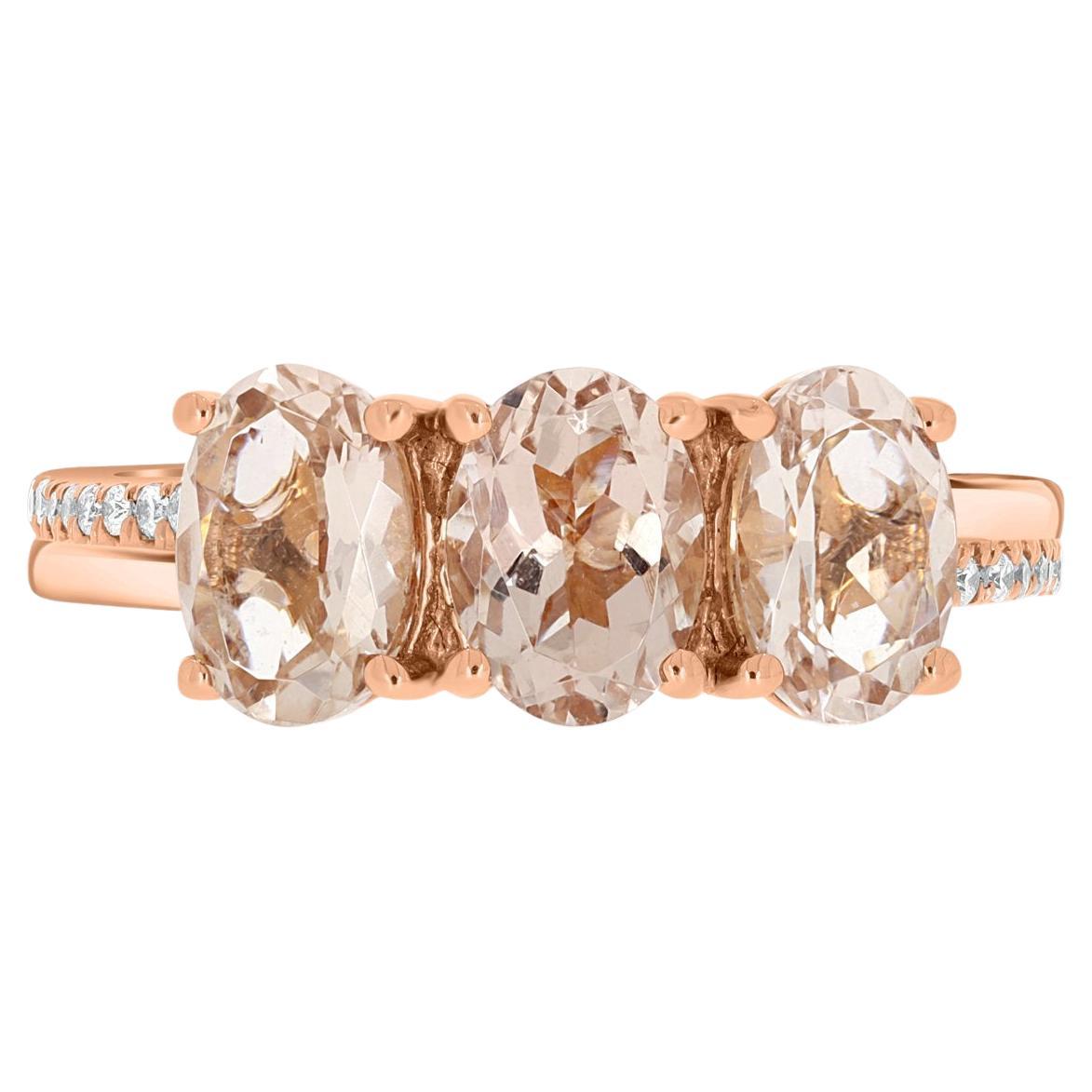 2.08 Morganite Rings with 0.07tct Diamond Set in 14K Rose Gold For Sale