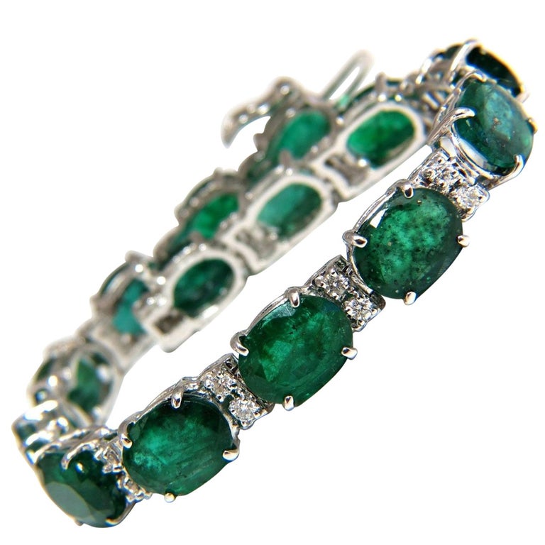 20.80 Carat Green Natural Emerald Diamonds Tennis Bracelet 14 Karat G