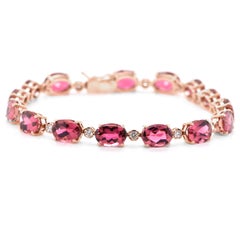 20.80 Carats Natural Pink Tourmaline and Diamond Bracelet Set in 18K Rose Gold