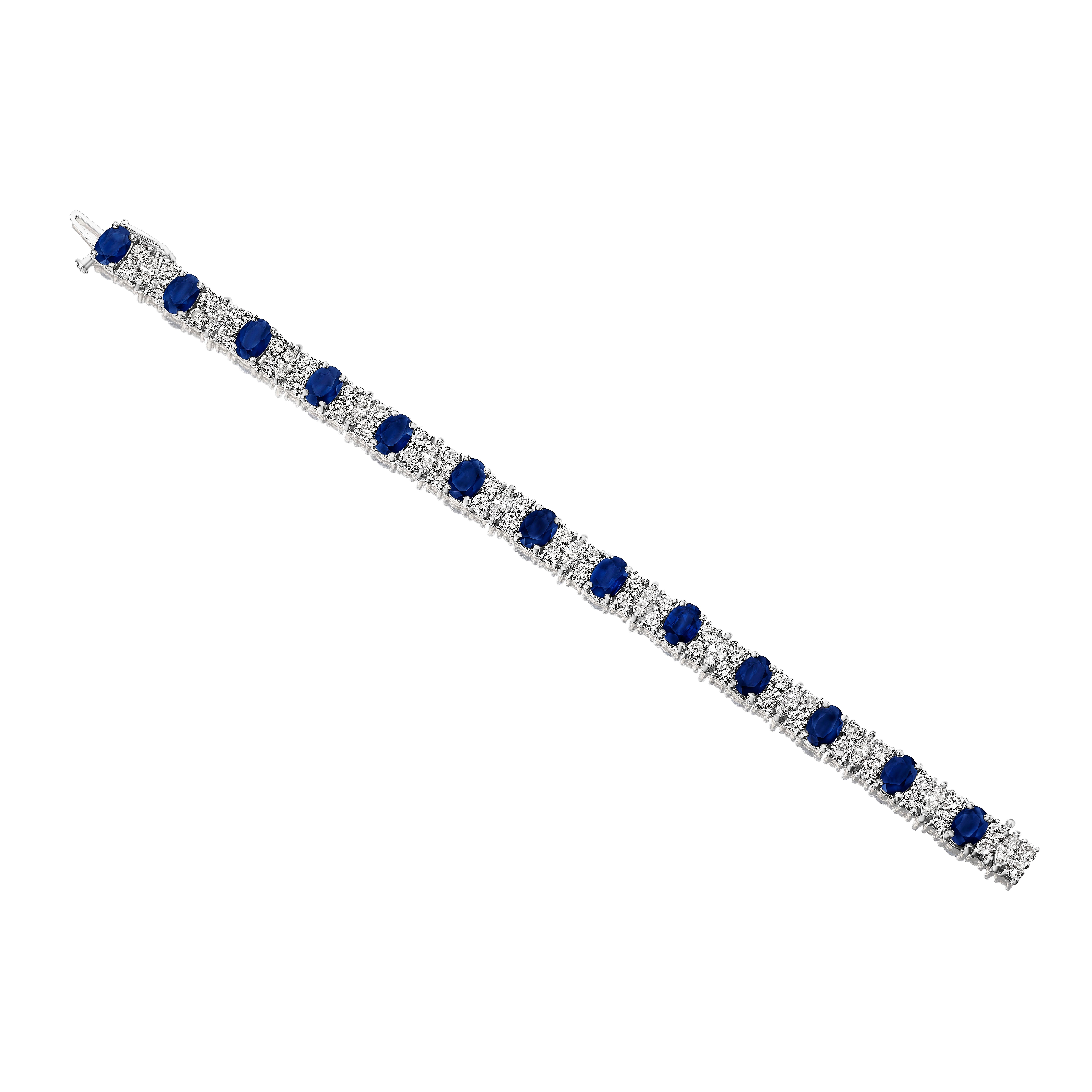Oval Cut 20.80ct Oval Sapphire & Marquise Diamond Bracelet in Platinum For Sale
