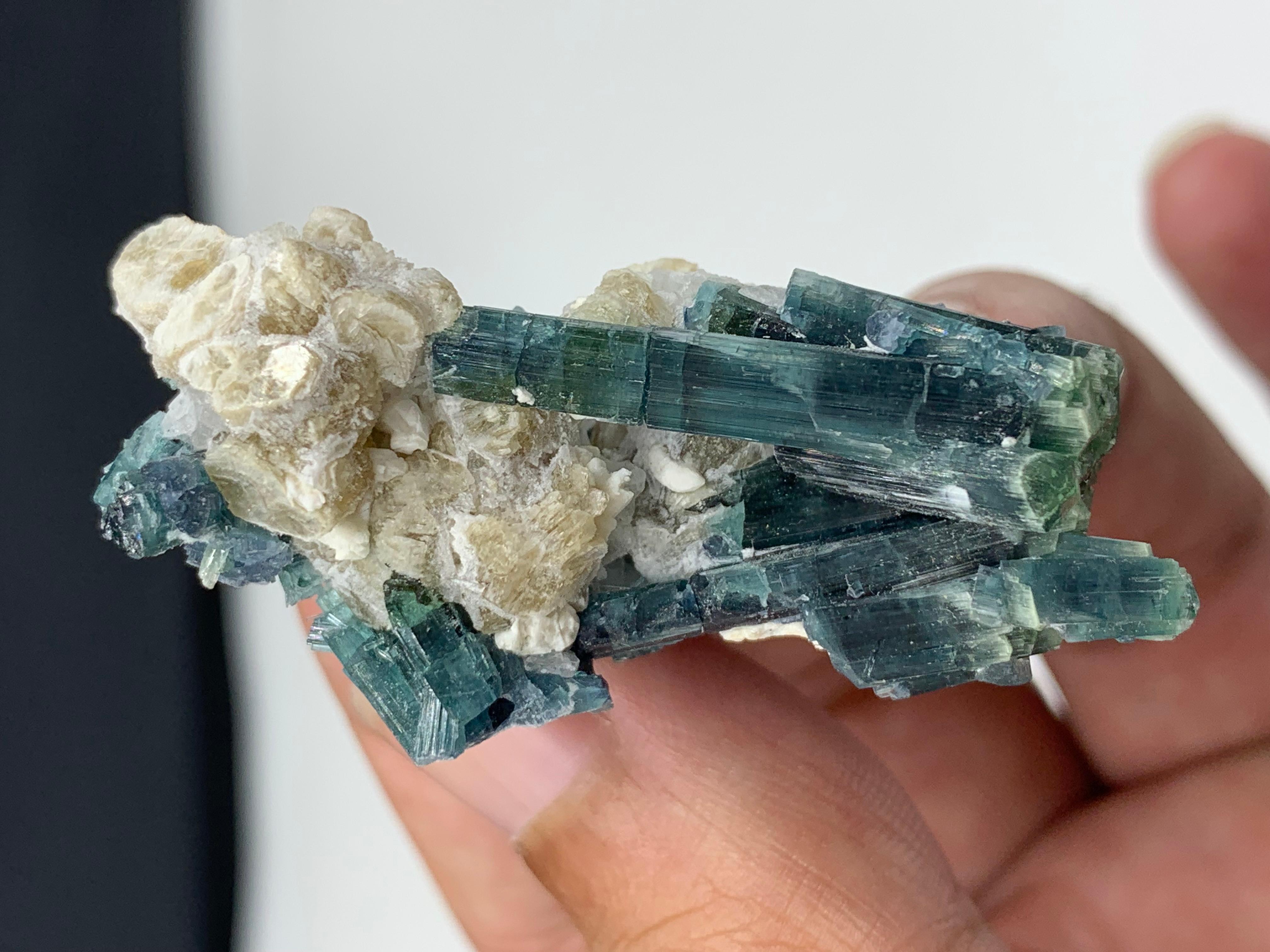 20.81 Gram Indicolite Blue Tourmaline Crystal With Albite From Afghanistan  For Sale 3