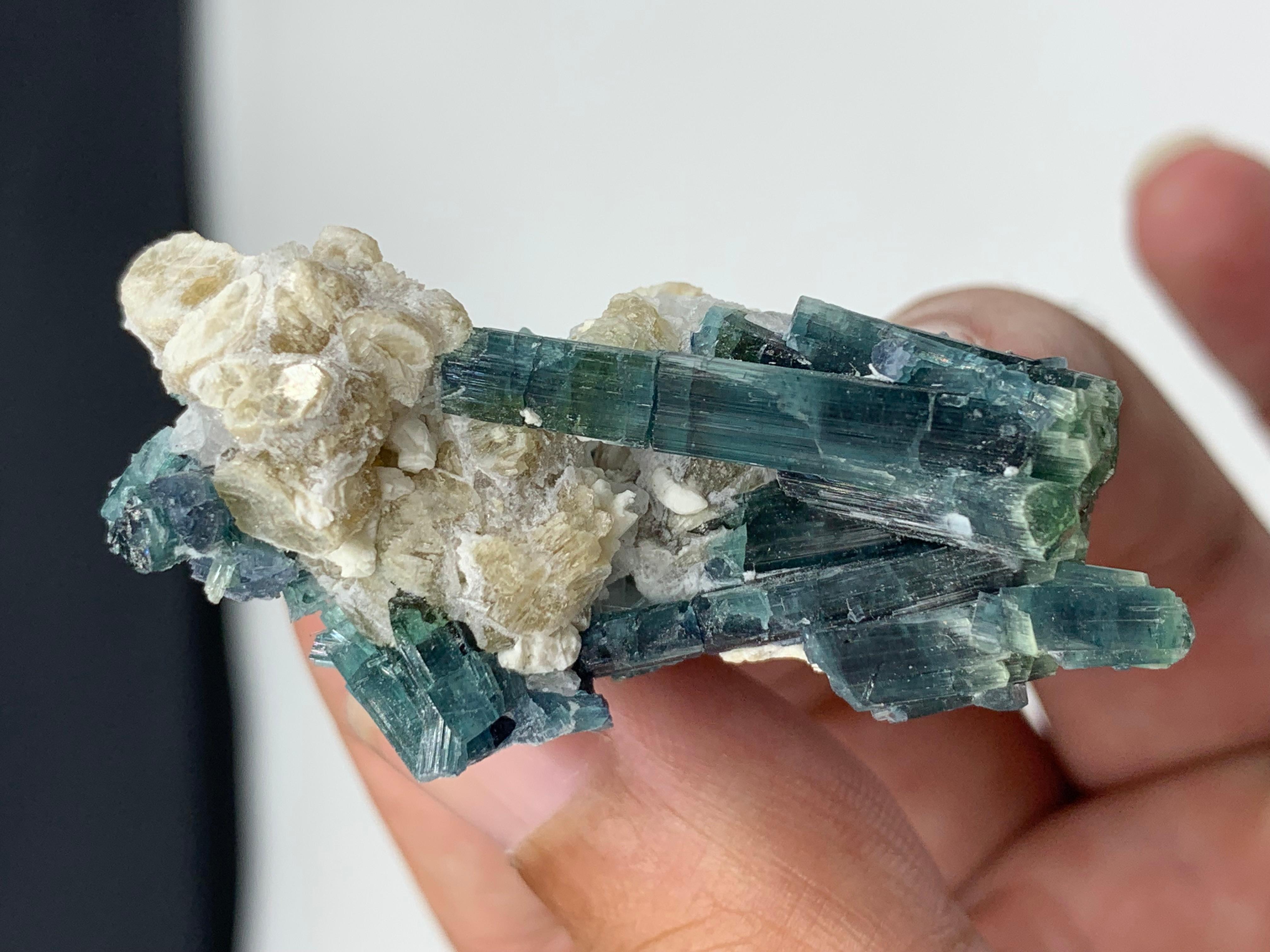 20.81 Gram Indicolite Blue Tourmaline Crystal With Albite From Afghanistan  For Sale 4