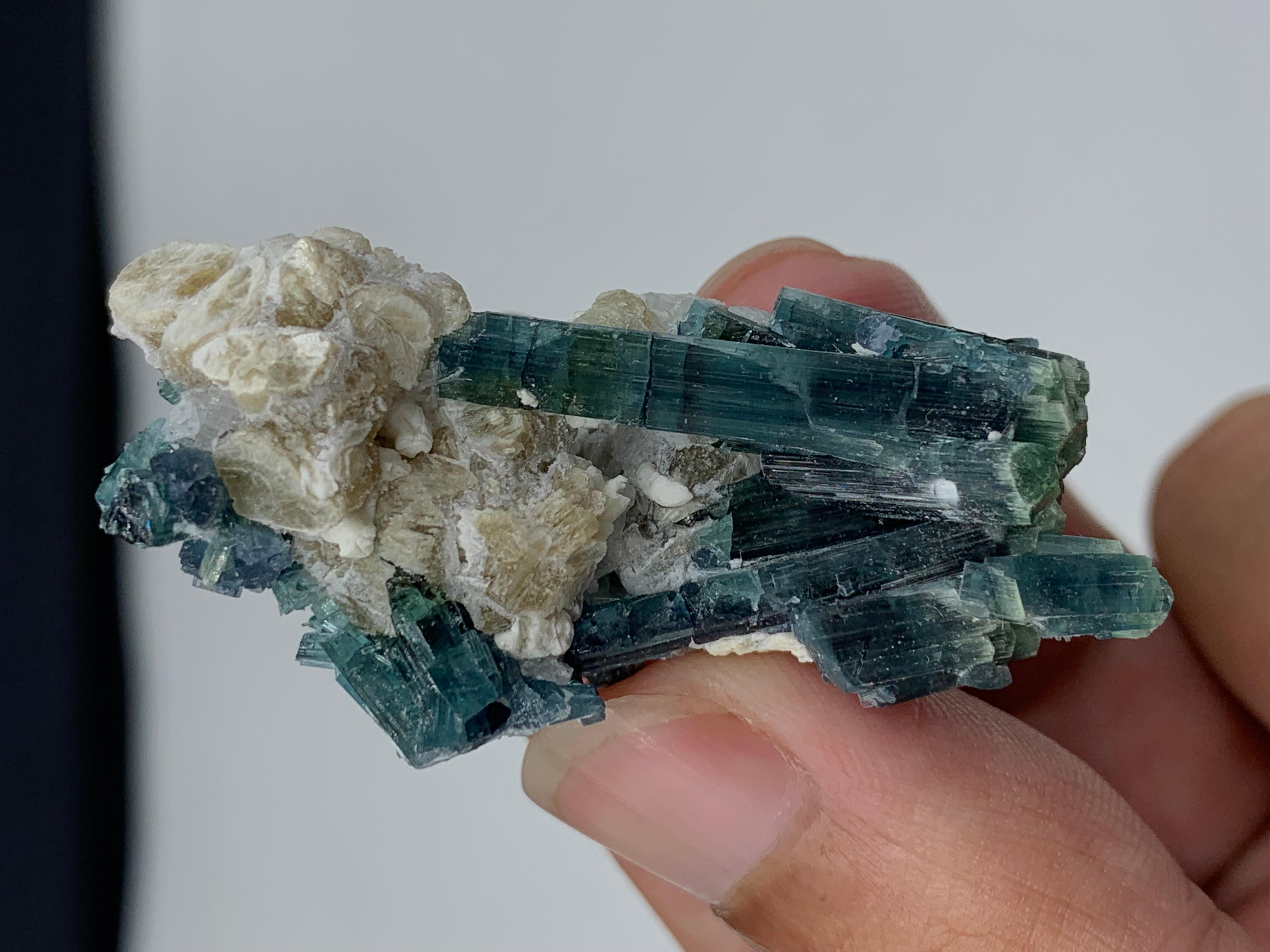 Adam Style 20.81 Gram Indicolite Blue Tourmaline Crystal With Albite From Afghanistan  For Sale