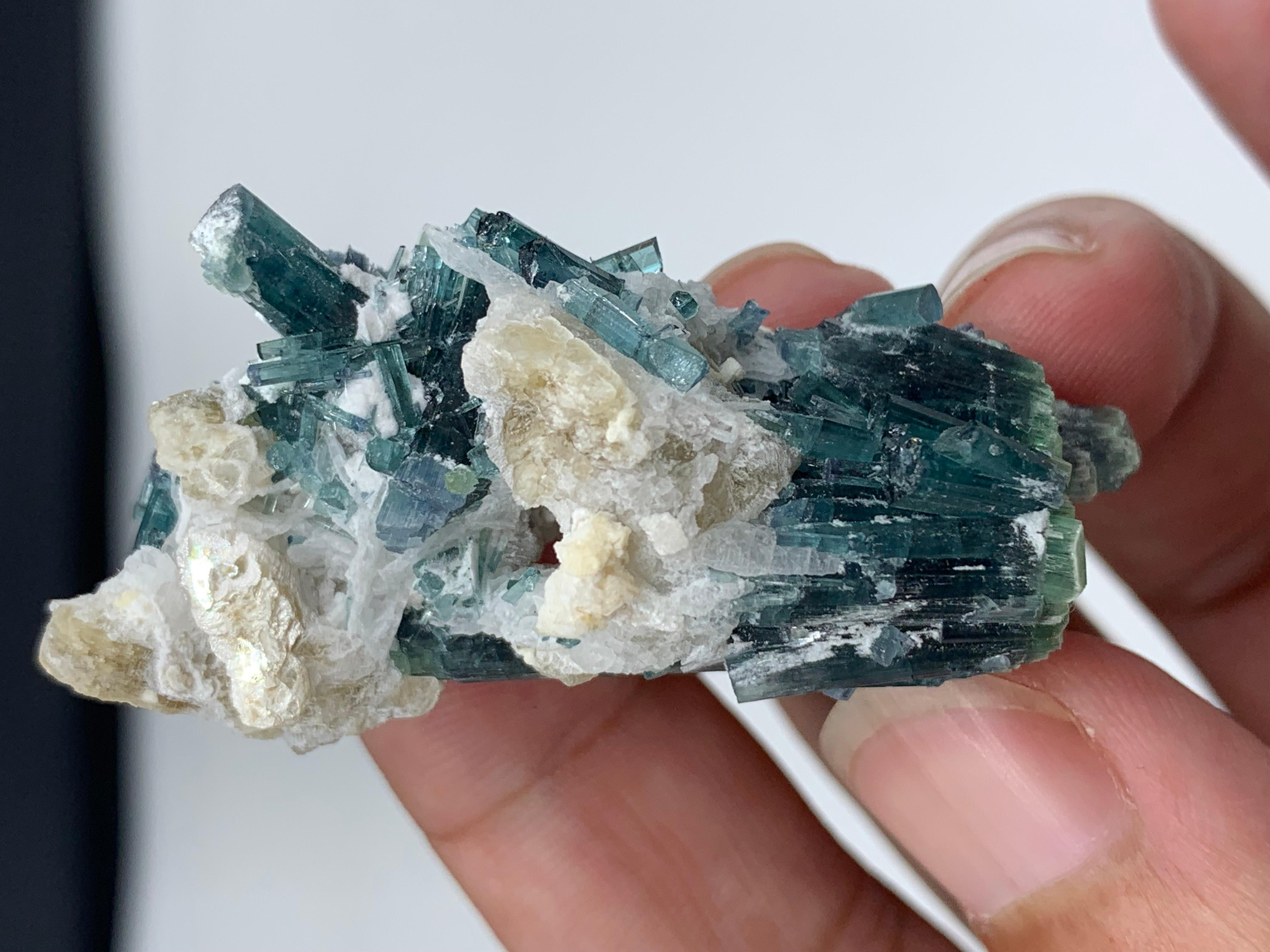 18th Century and Earlier 20.81 Gram Indicolite Blue Tourmaline Crystal With Albite From Afghanistan  For Sale
