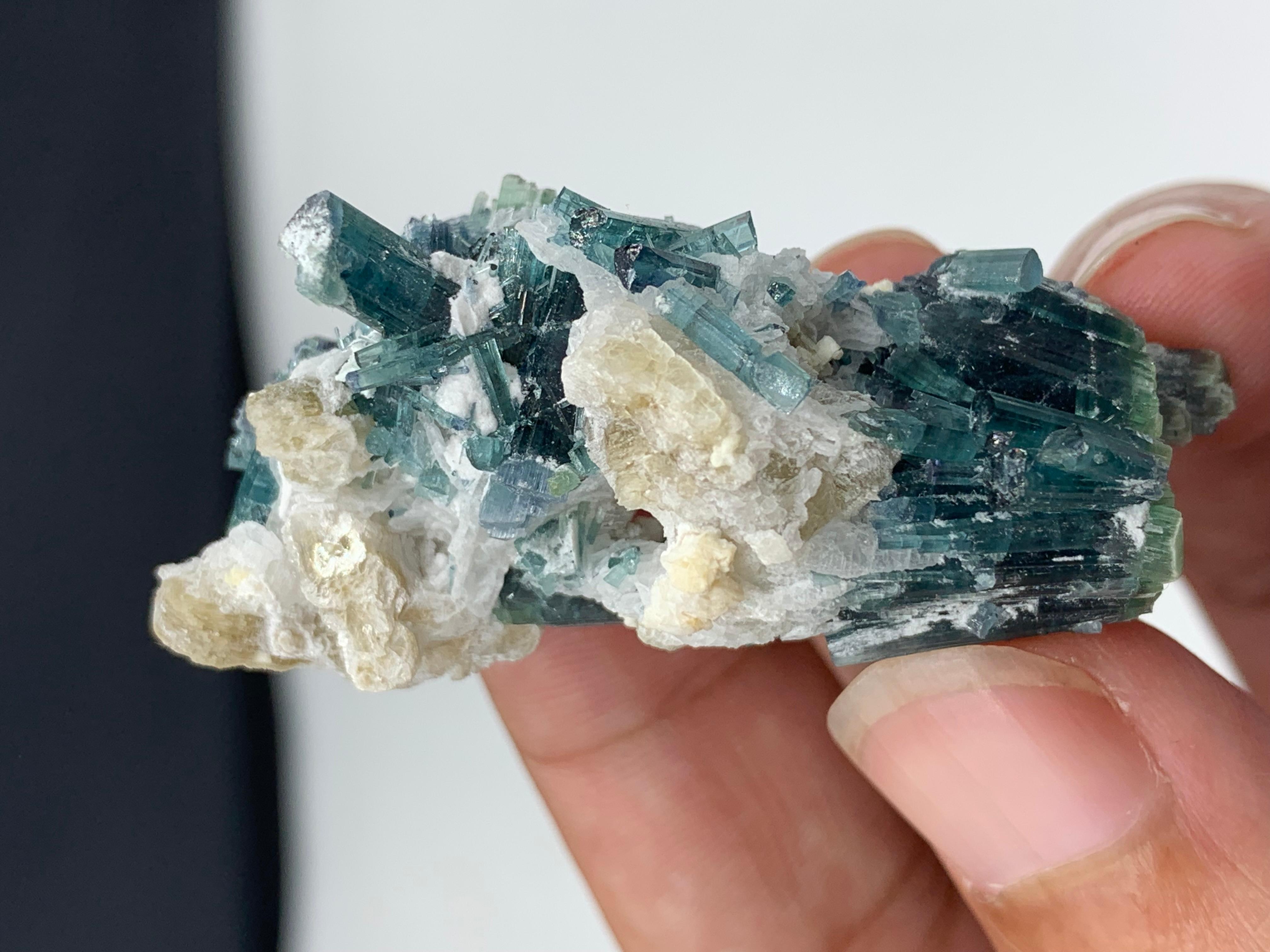 Rock Crystal 20.81 Gram Indicolite Blue Tourmaline Crystal With Albite From Afghanistan  For Sale