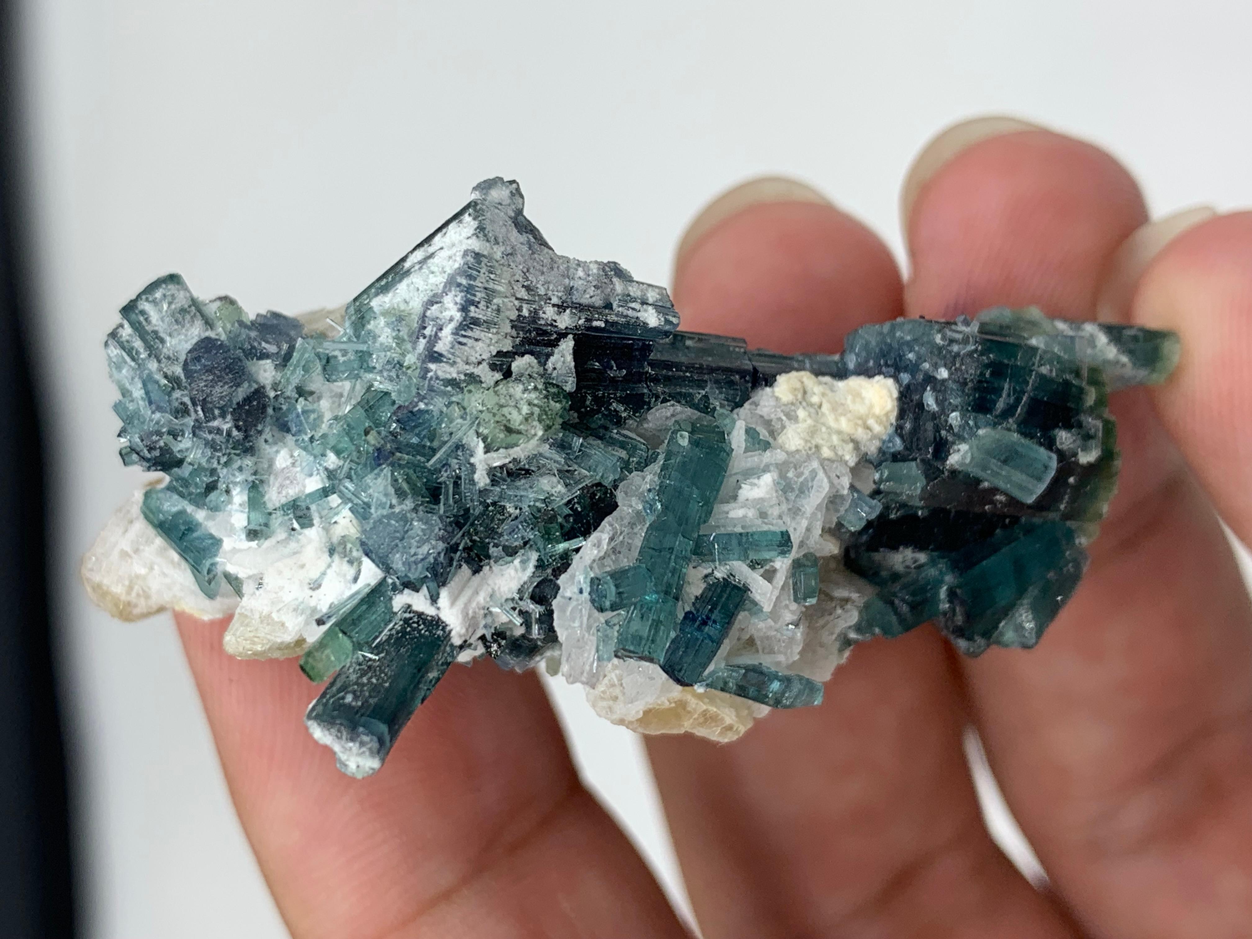 20.81 Gram Indicolite Blue Tourmaline Crystal With Albite From Afghanistan  For Sale 1