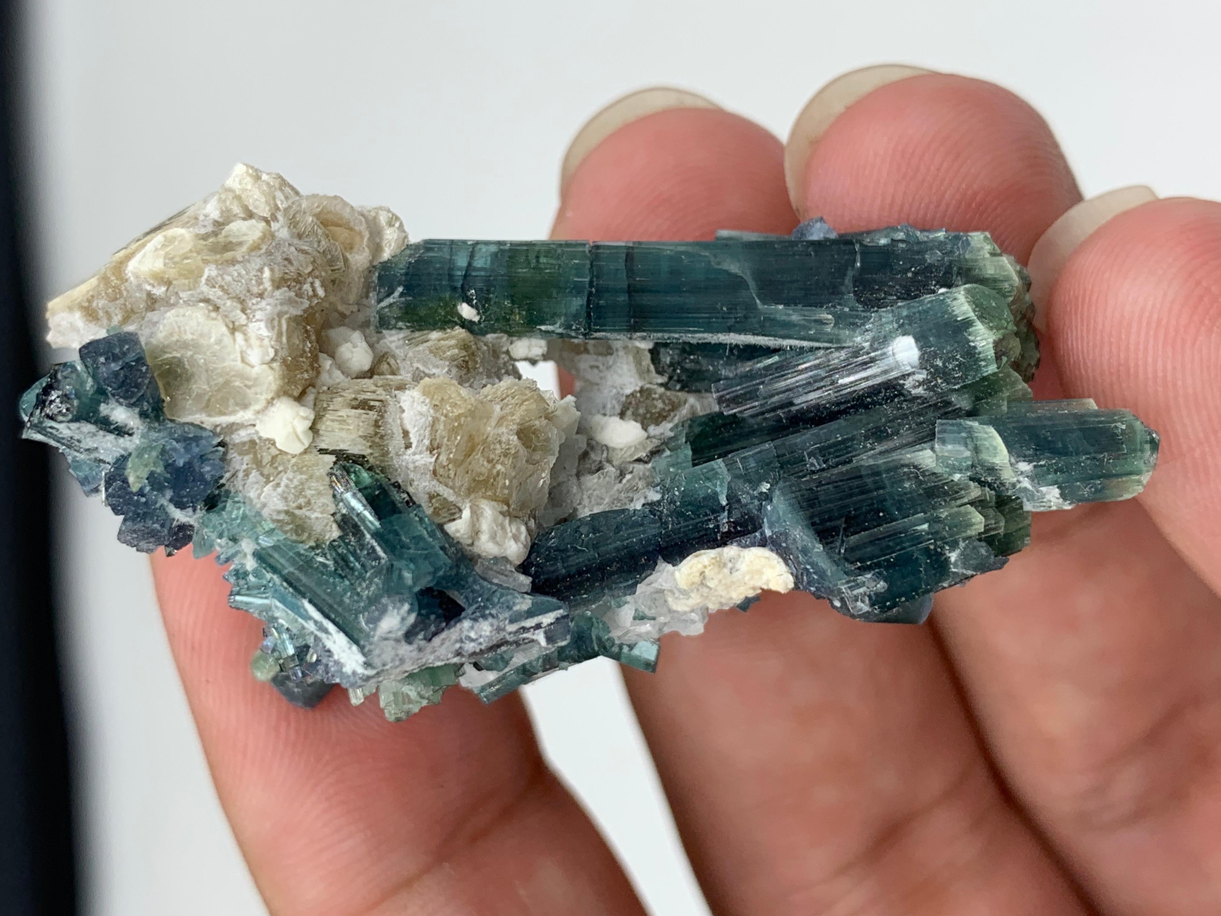 20.81 Gram Indicolite Blue Tourmaline Crystal With Albite From Afghanistan  For Sale 2