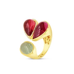20.81ct Tourmaline, Diamonds and Aquamarine Heart Cocktail Ring