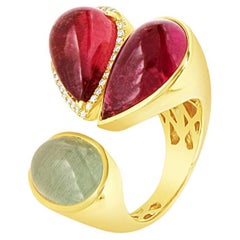 20.81ct Tourmaline, Diamonds and Aquamarine Heart Cocktail Ring