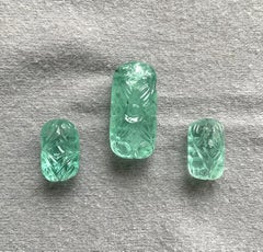 39.93 Carats Russian Emerald Carved 3 Pieces Layout For Jewelry Natural Gemstone