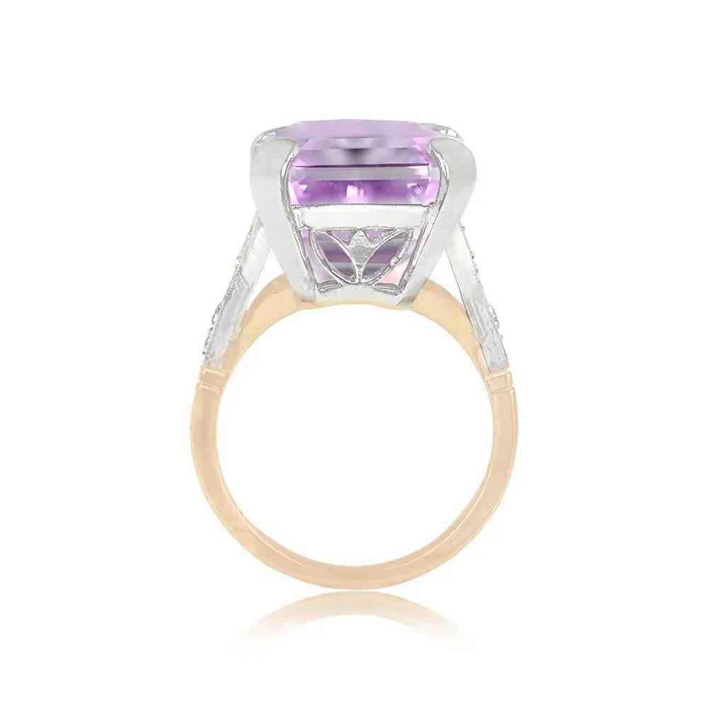 20.82ct Emerald Cut Kunzite Cocktail Ring, Platinum & 18k Yellow Gold In Excellent Condition For Sale In New York, NY