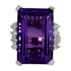 20.85 Carat Natural Amethyst 18 Karat White Gold Diamond Ring