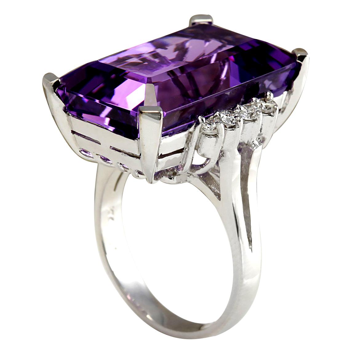 20.85 Carat Natural Amethyst 18 Karat White Gold Diamond Ring In New Condition In Los Angeles, CA