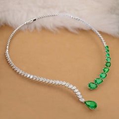 20.85 Carat Zambian Emerald 14 Karat White Gold Diamond Necklace