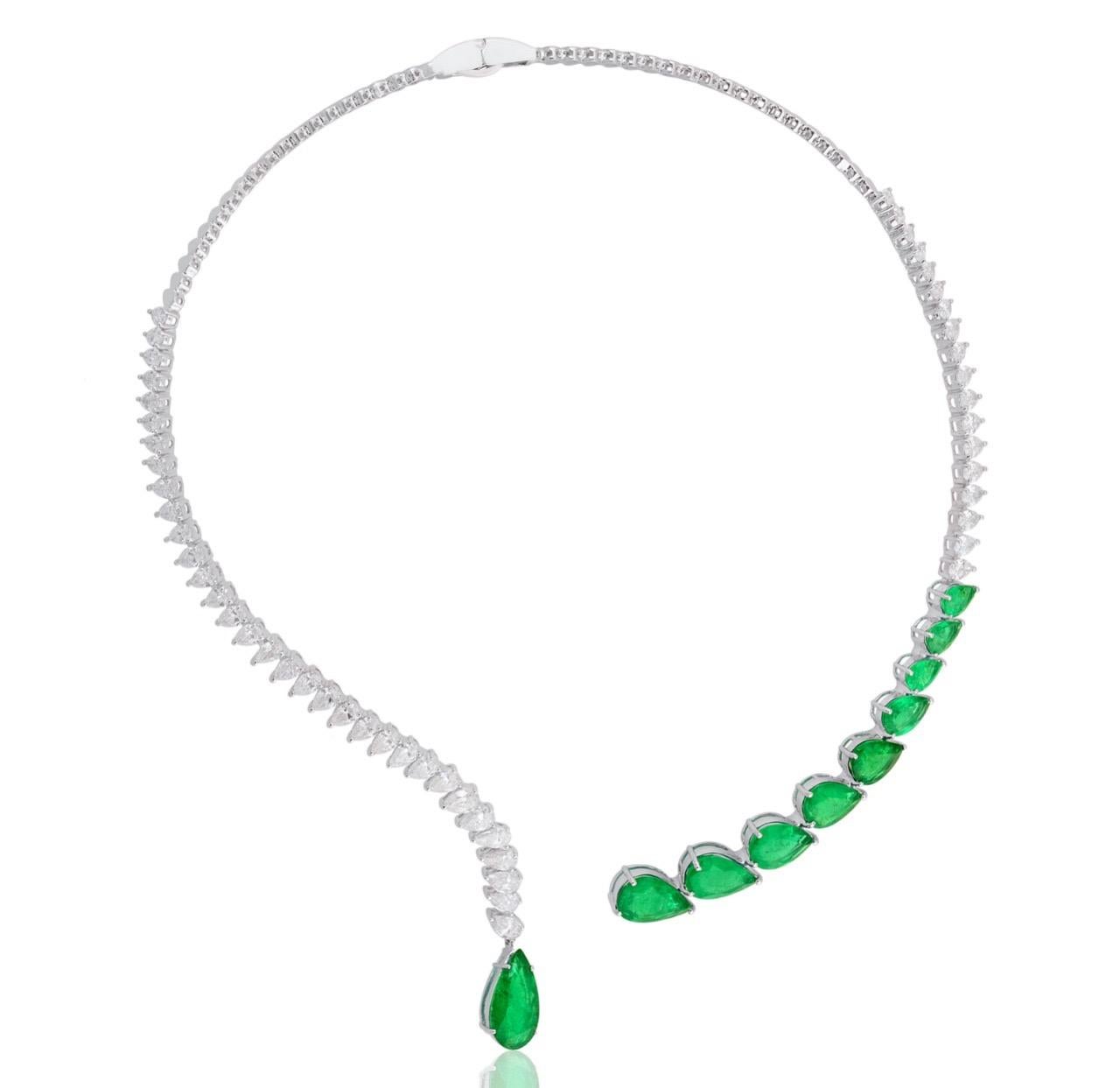 20.85 Carat Zambian Emerald 14 Karat White Gold Diamond Necklace For ...