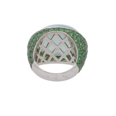 20.86 Carat Oval Aquamarine Tsavorite Diamond Dome 18K White Gold Cocktail Ring