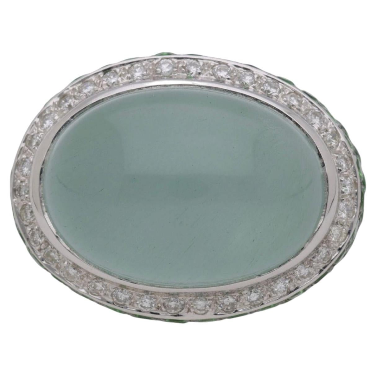 20.86 Carat Oval Aquamarine Tsavorite Diamond Dome 18K White Gold Cocktail Ring For Sale