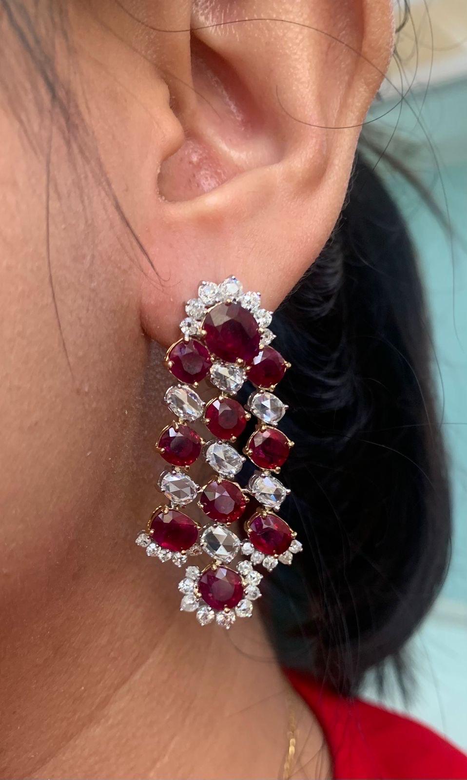 Boucles d'oreilles en or blanc 18 carats avec rubis et diamants de 20,87 carats (Burma No Heat) Neuf - En vente à Bangkok, TH
