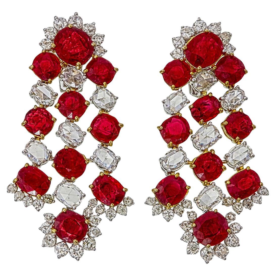 Boucles d'oreilles en or blanc 18 carats avec rubis et diamants de 20,87 carats (Burma No Heat) en vente