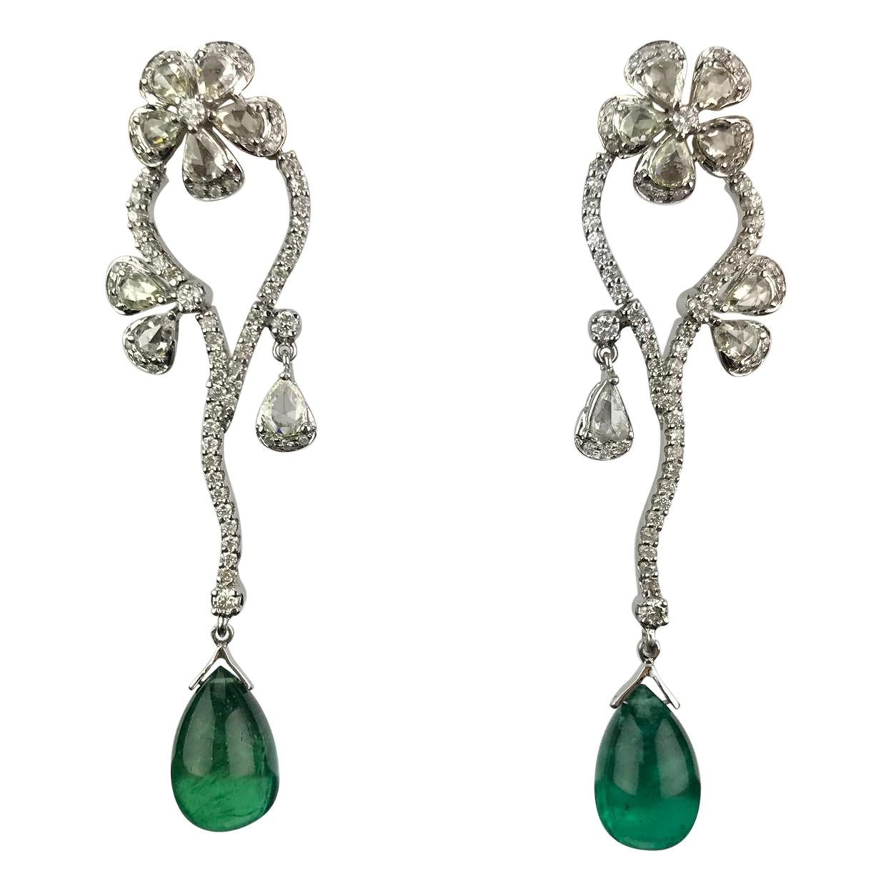 20.87 Carat Emerald Drops and Diamond Dangle Earrings