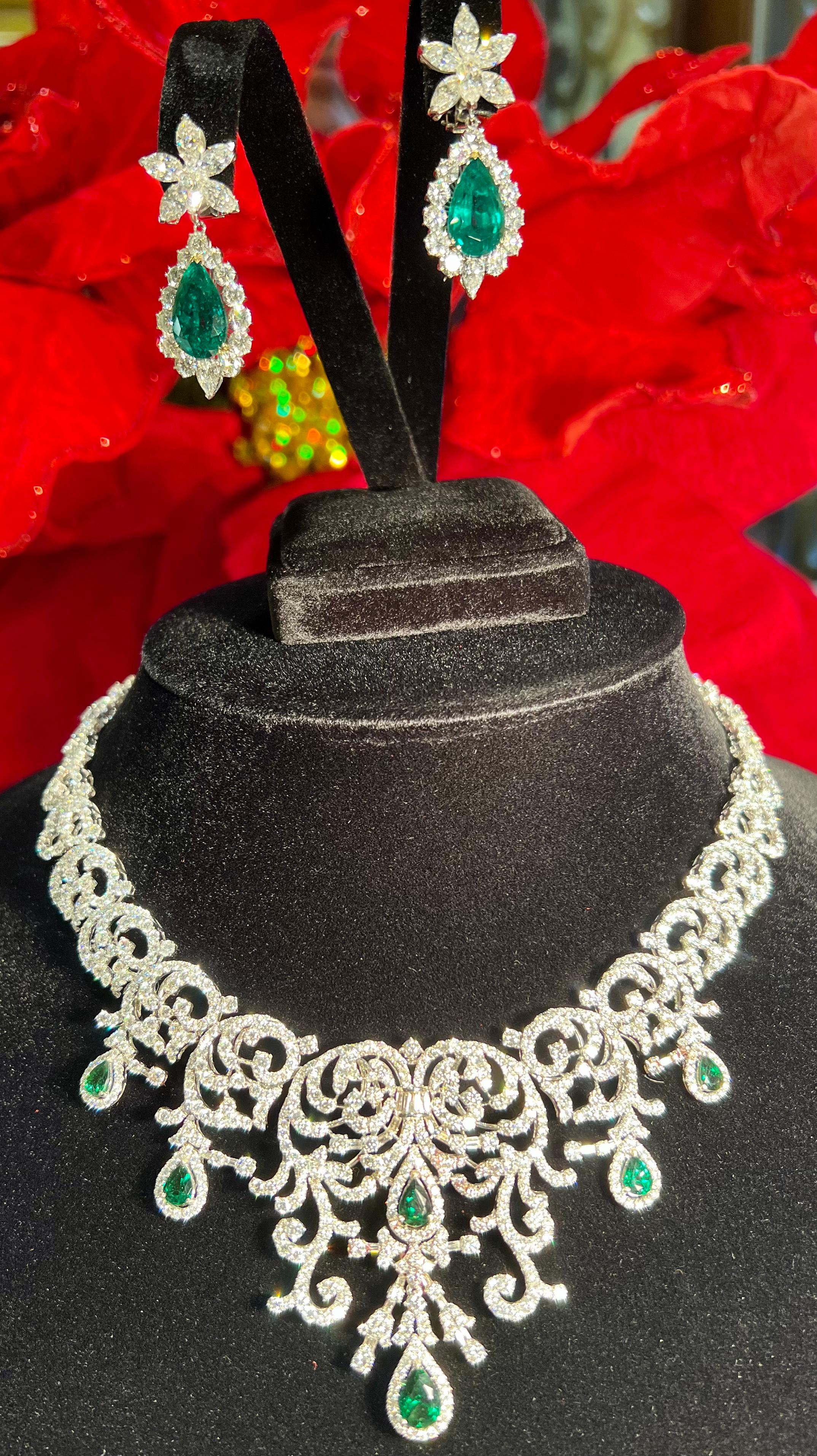 Artisan 20.88 Carat GIA Certified VVS1 D Color Diamond and Emerald Pear Drop Earrings
