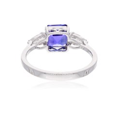 2.08ct Ascher Tanzanite 0.51Ct SI/H Pear Diamond Three Stone Ring 14k White Gold