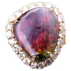 2.08ct Boulder Opal Halo Diamond Engagement Ring 18K Yellow Gold