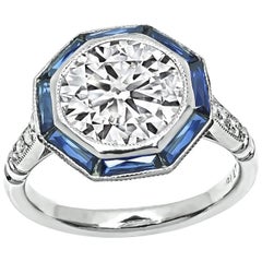2.08ct Diamond Sapphire Platinum Engagement Ring