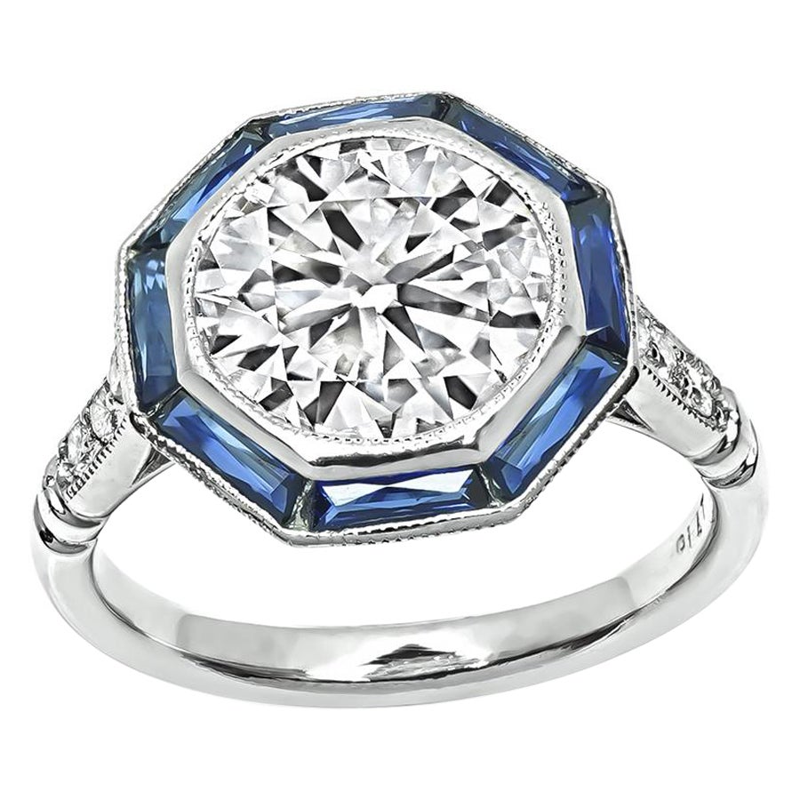2.08ct Diamond Sapphire Platinum Engagement Ring