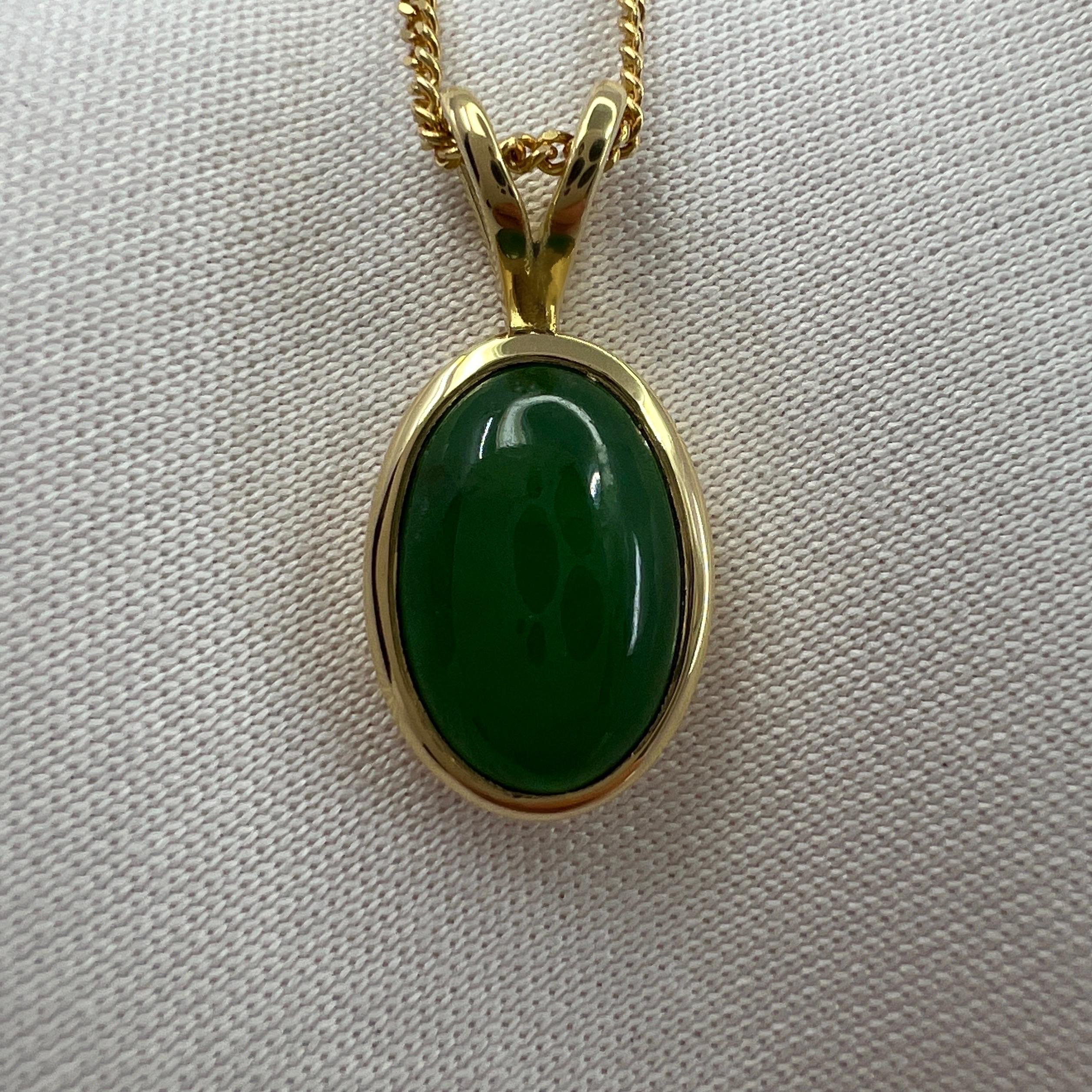 Rare GIA Certified Untreated Jadeite Jade A-Grade Green Pendant Necklace.

Fine 2.08 carat beautiful untreated jadeite stone with a fine green colour and excellent oval cabochon cut. 

Fully certified by GIA as natural colour, no impregnation and A