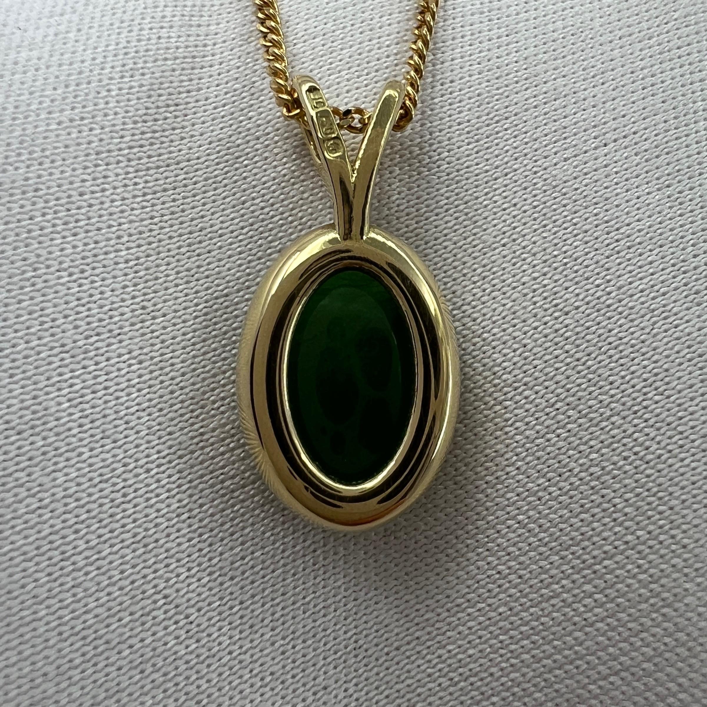Cabochon 2.08ct GIA Certified Untreated Jadeite Jade A Grade 18k Yellow Gold Oval Pendant For Sale