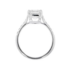 Anello di fidanzamento in platino con diamante quadrato taglio smeraldo da 2,08 carati H. H. VVS1