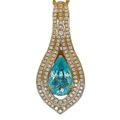 2.08ct Intense Copper-Bearing Greenish Blue Paraiba Tourmaline Necklace 18K Gold