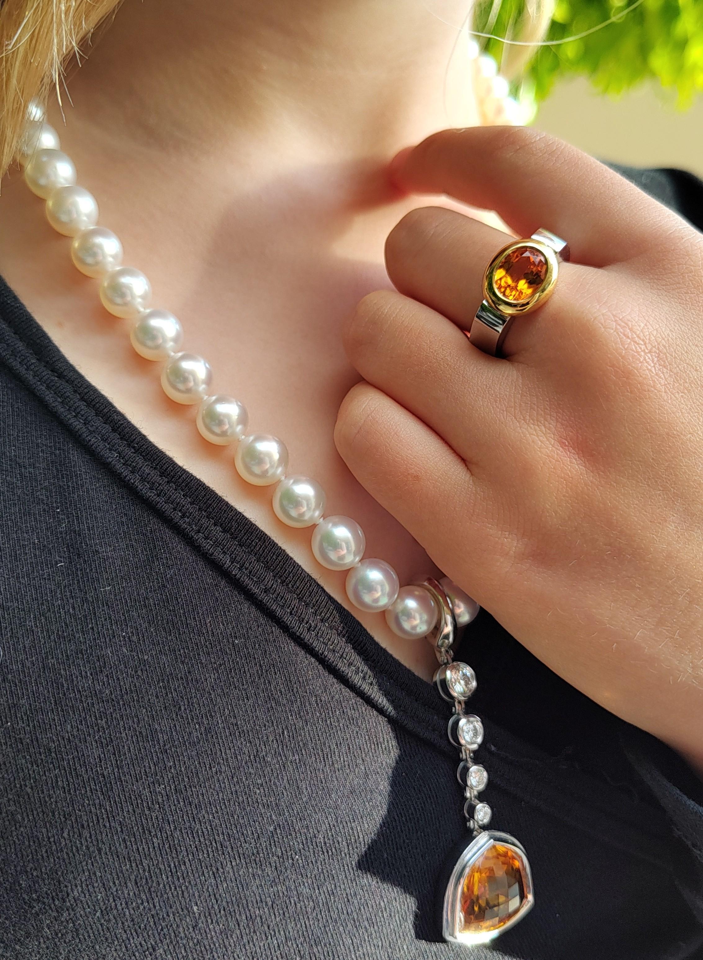 Bague en or blanc et jaune 18 carats avec grenat mandarin ovale de 2,08 carats en vente 11