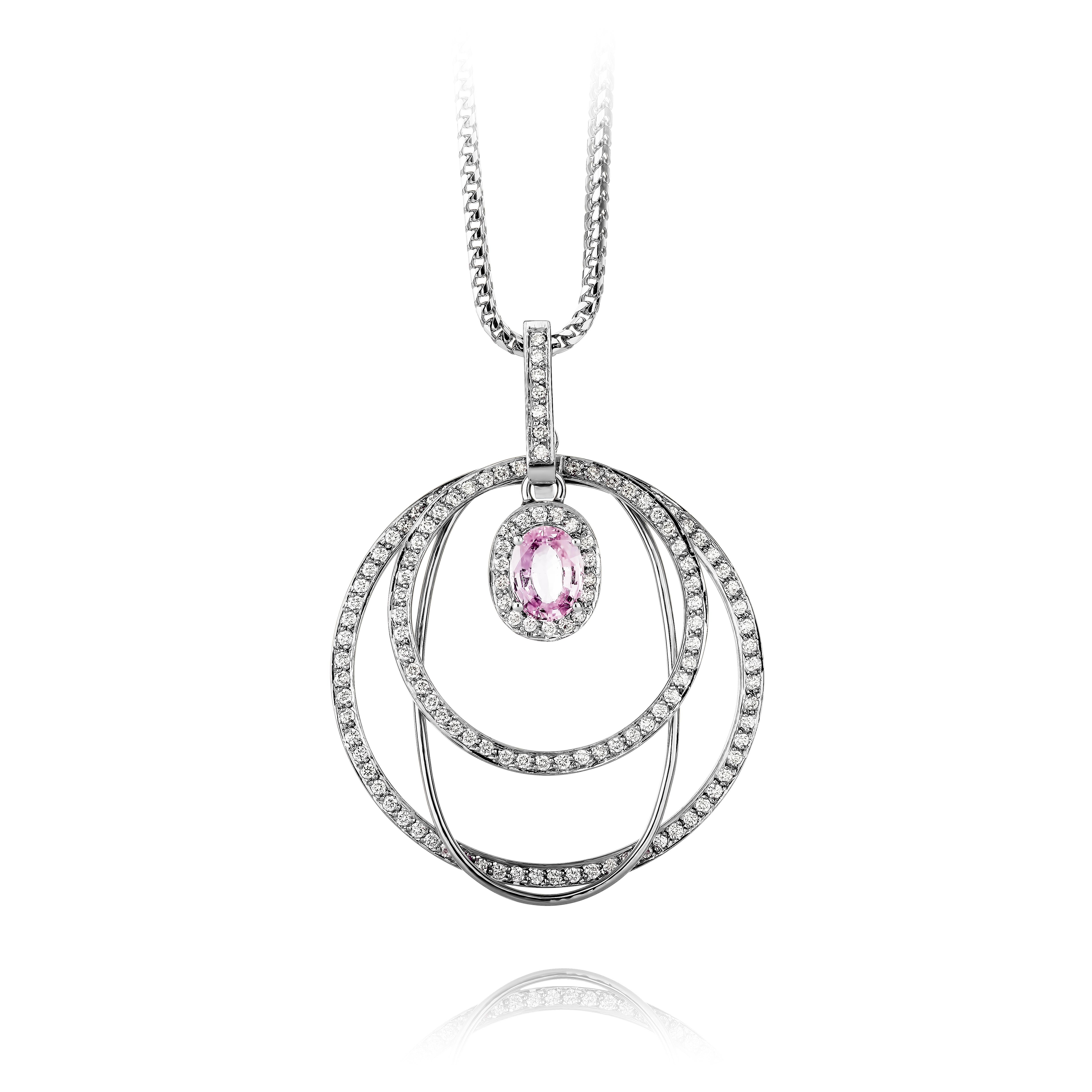 Contemporary 2.08 Carat Pink Sapphire and 1.37 Carat Diamond White Gold Pendant Necklace For Sale