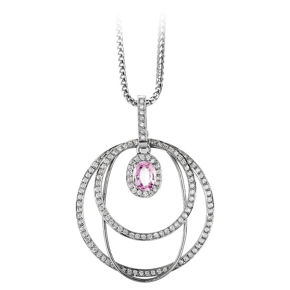 2.08 Carat Pink Sapphire and 1.37 Carat Diamond White Gold Pendant Necklace