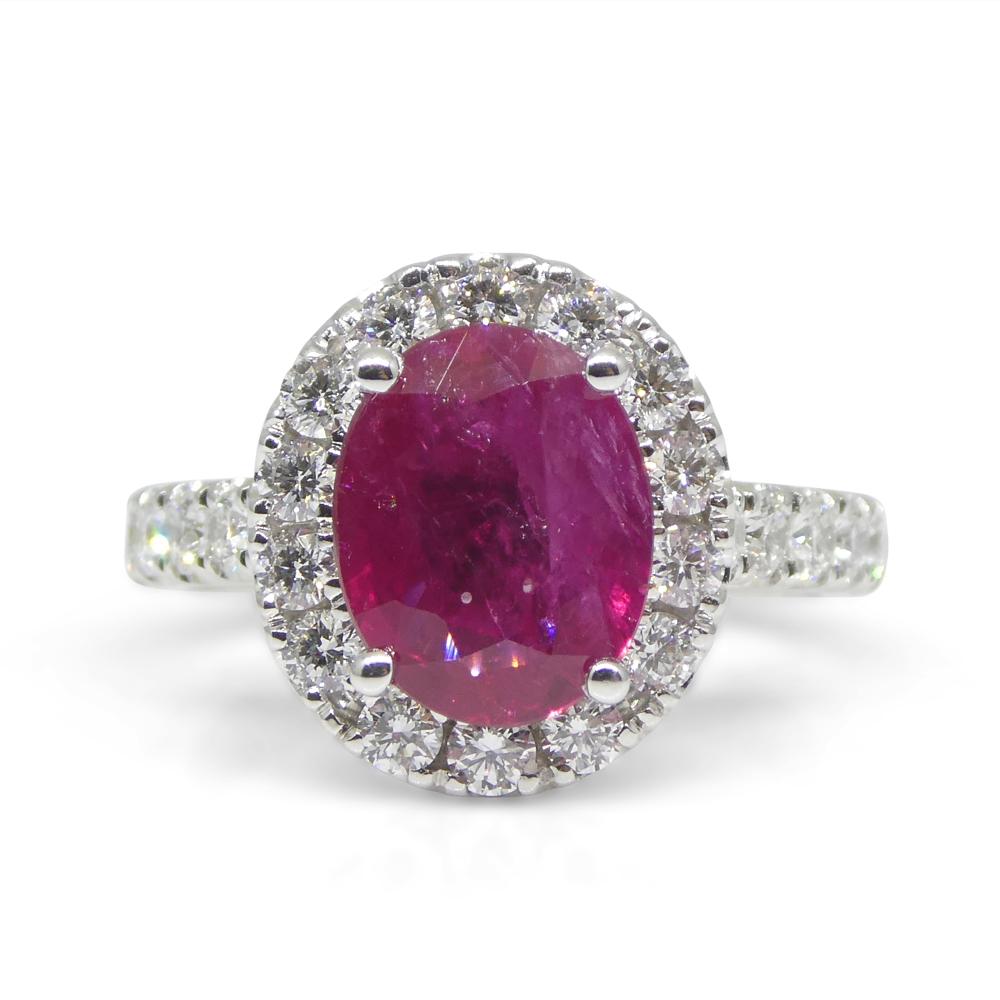 2.01ct Red Ruby, Diamond Halo Statement or Engagement Ring set in 14k White Gold For Sale 6
