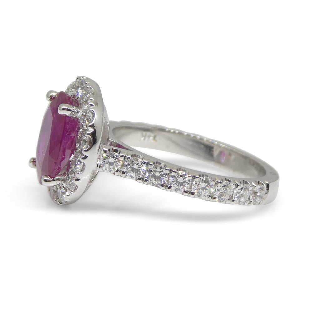 2.01ct Red Ruby, Diamond Halo Statement or Engagement Ring set in 14k White Gold For Sale 7