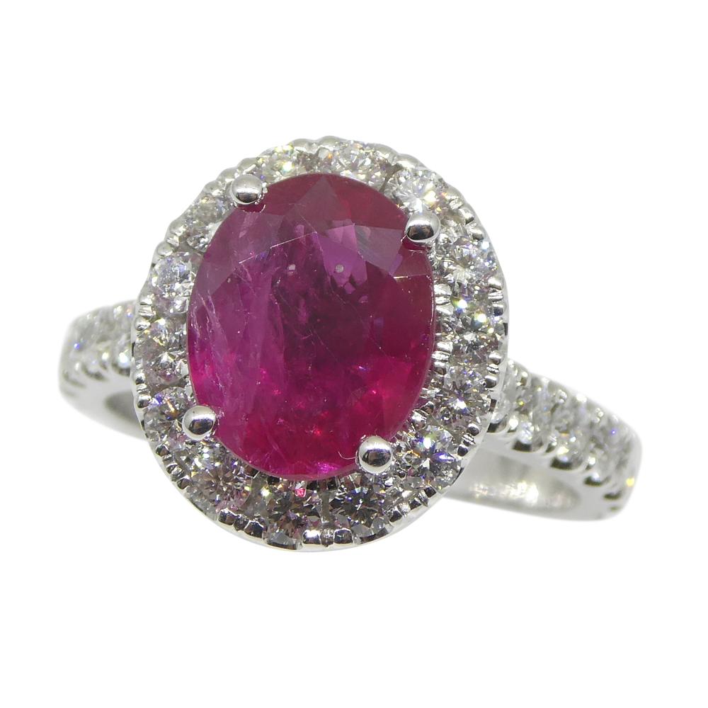 2.01ct Red Ruby, Diamond Halo Statement or Engagement Ring set in 14k White Gold For Sale 3