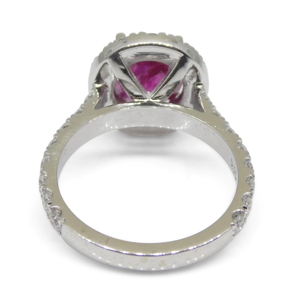 2.01ct Red Ruby, Diamond Halo Statement or Engagement Ring set in 14k White Gold In New Condition For Sale In Toronto, Ontario