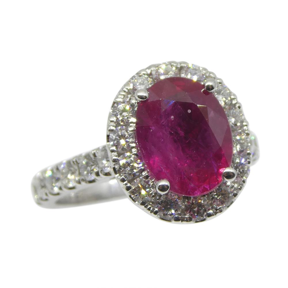 2.01ct Red Ruby, Diamond Halo Statement or Engagement Ring set in 14k White Gold For Sale 1