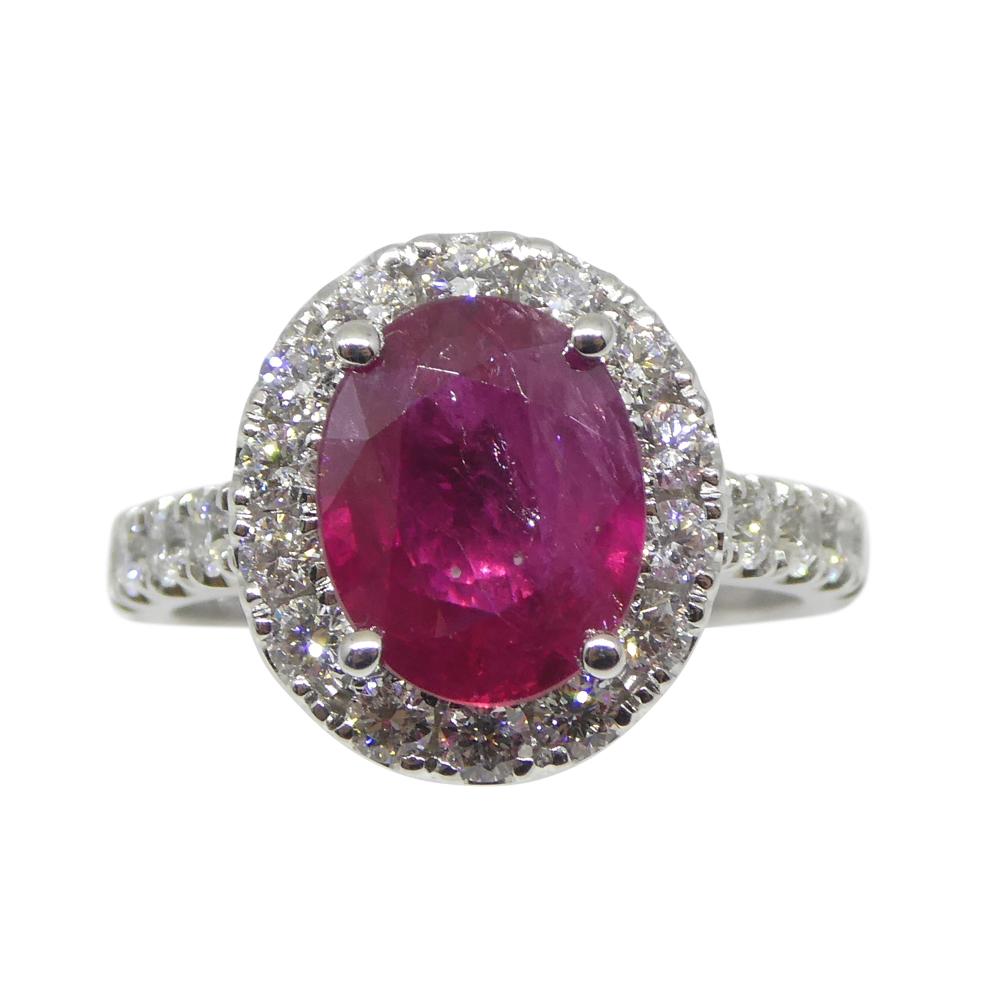 2.01ct Red Ruby, Diamond Halo Statement or Engagement Ring set in 14k White Gold For Sale 2