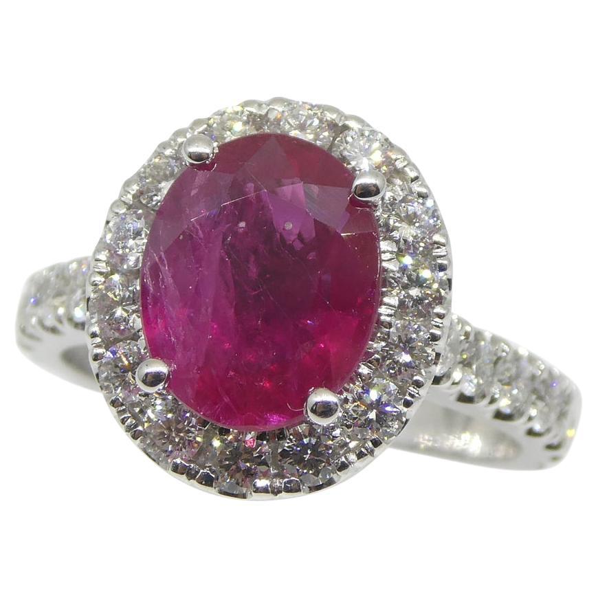 2.01ct Red Ruby, Diamond Halo Statement or Engagement Ring set in 14k White Gold