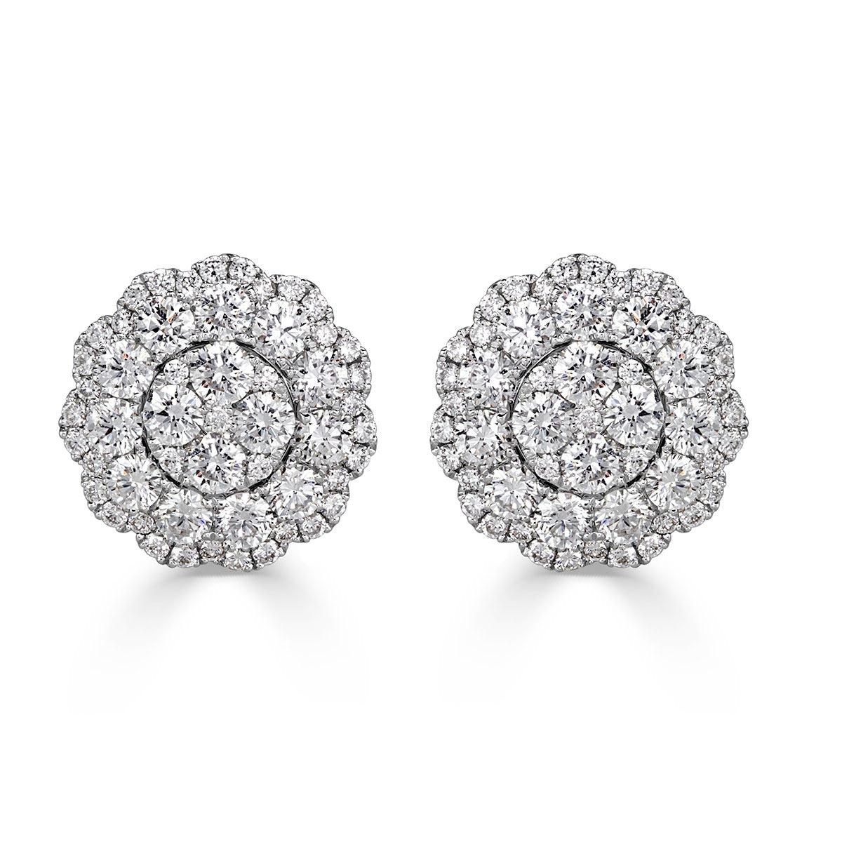 2.08ct Round Brilliant Cut Diamond Floral Halo Stud Earrings For Sale